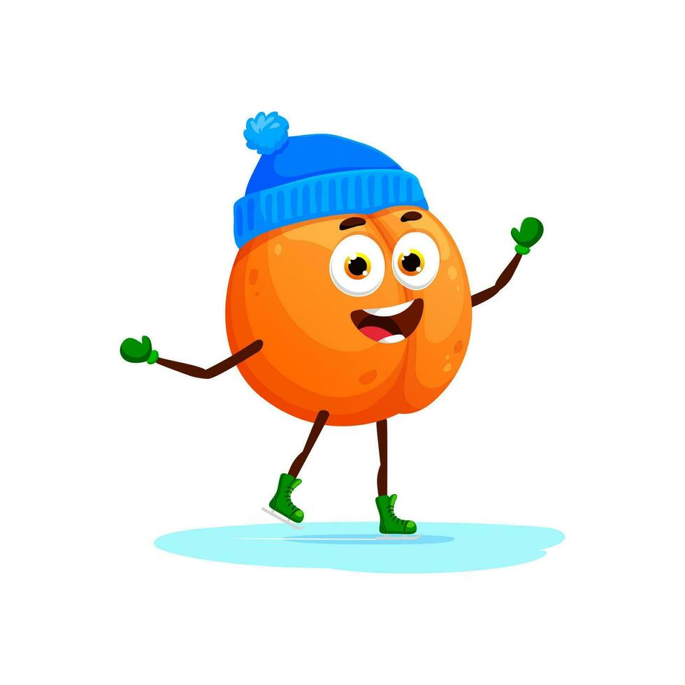pêssego personagem gelo patinação, Natal fruta emoji vetor
