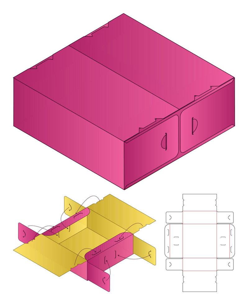 design de modelo cortado de embalagem de caixa. Maquete 3D vetor