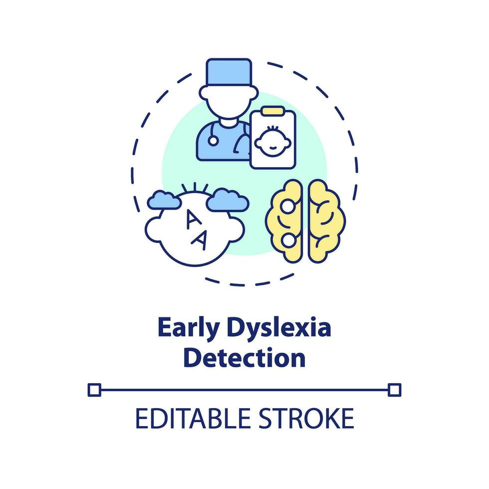 2d editável multicolorido ícone cedo dislexia detecção conceito, simples isolado vetor, dislexia fino linha ilustração. vetor