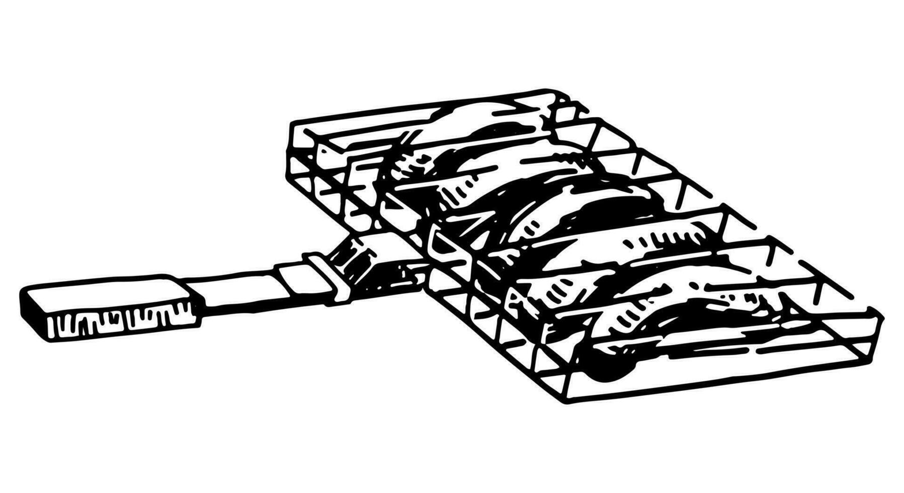 churrasco grade grato com salsichas. mão desenhado vetor esboço ilustração. retro estilo clipart isolado em branco.