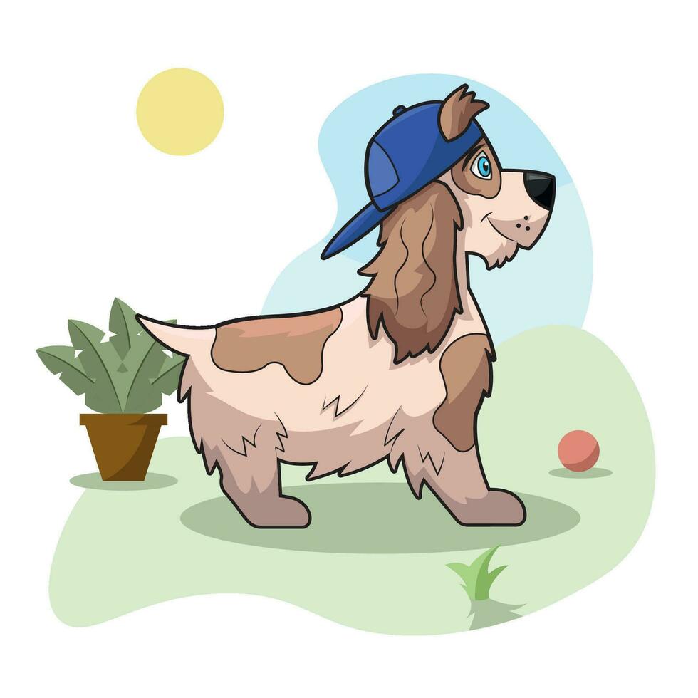 isolado feliz fofa cachorro personagem com uma chapéu vetor ilustração