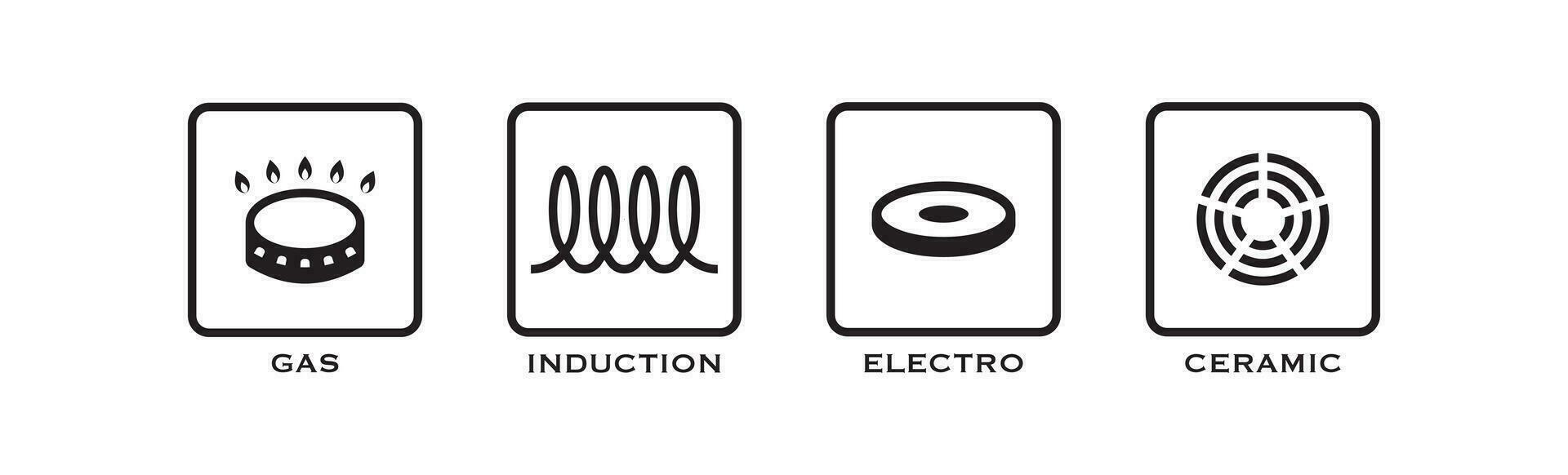 gás, indução, eletro, cerâmico ícone definir. fogão ilustração símbolo. placa fogão vetor