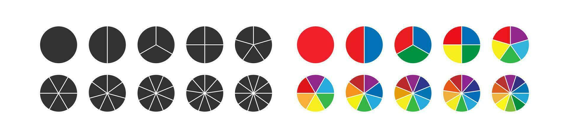 torta gráficos cor ícone definir. círculo gráfico ilustração símbolo. placa círculo diagrama vetor
