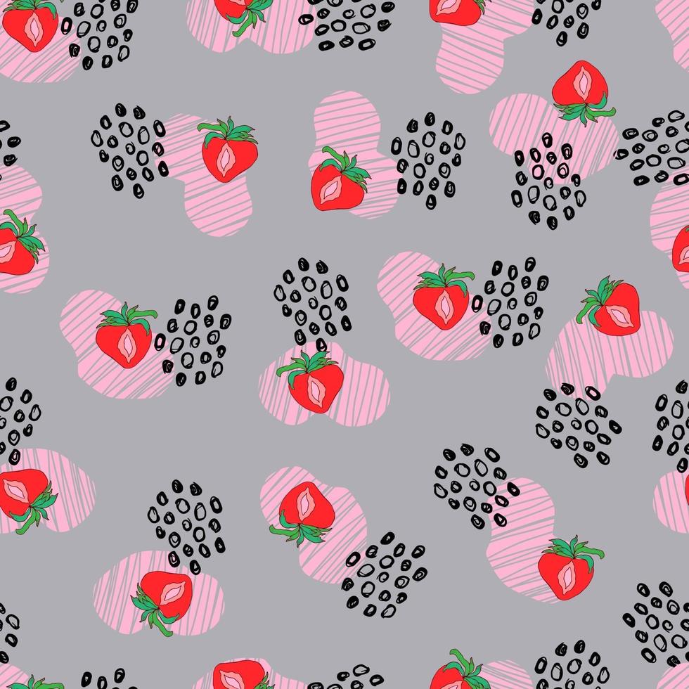 Padrão sem emenda de morango berry vector com pontos e manchas abstratas no fundo