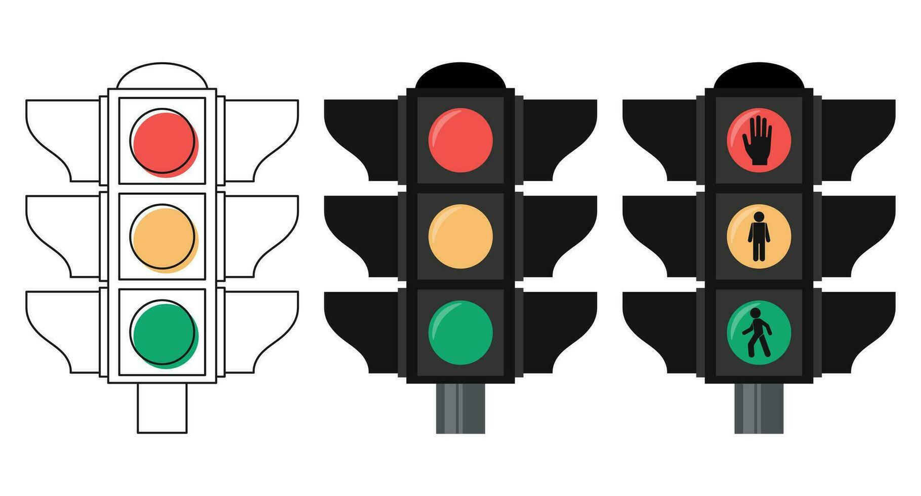 conjunto do tráfego luzes em uma branco fundo. estrada semáforo. ilustração dentro plano estilo, esboço, vetor