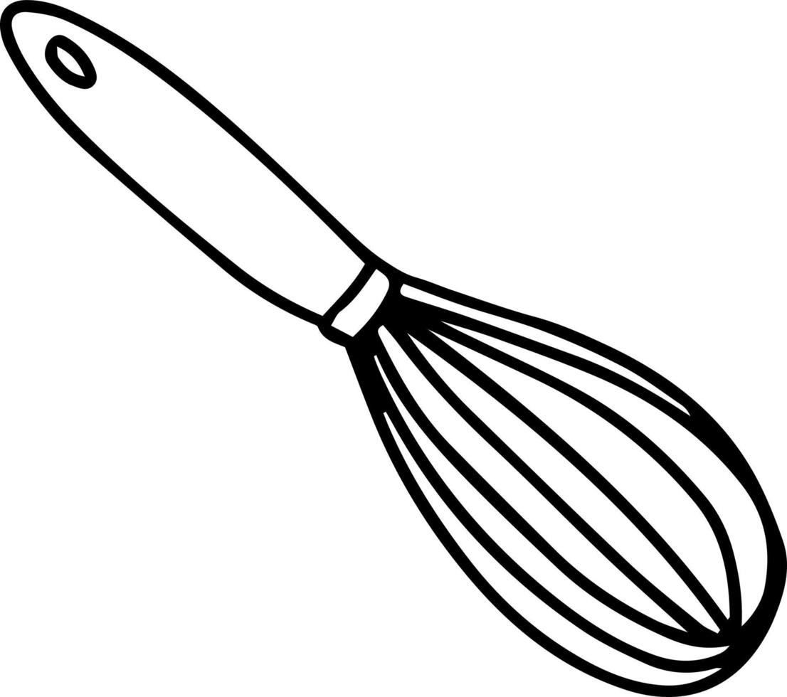 batedor de arame para cozinha chicoteando a preparação de alimentos. utensílios de cozinha coloridos rosa azul amarelo vetor