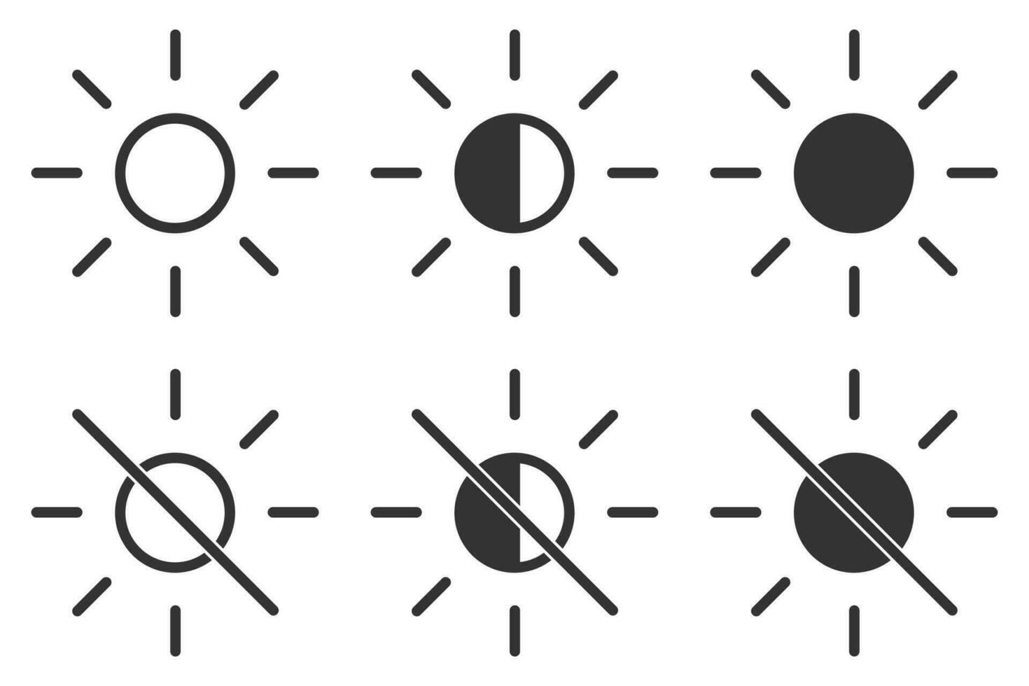 luz, dia, Sombrio modo ícone definir. tela brilho opção símbolo. placa efeito vetor. vetor