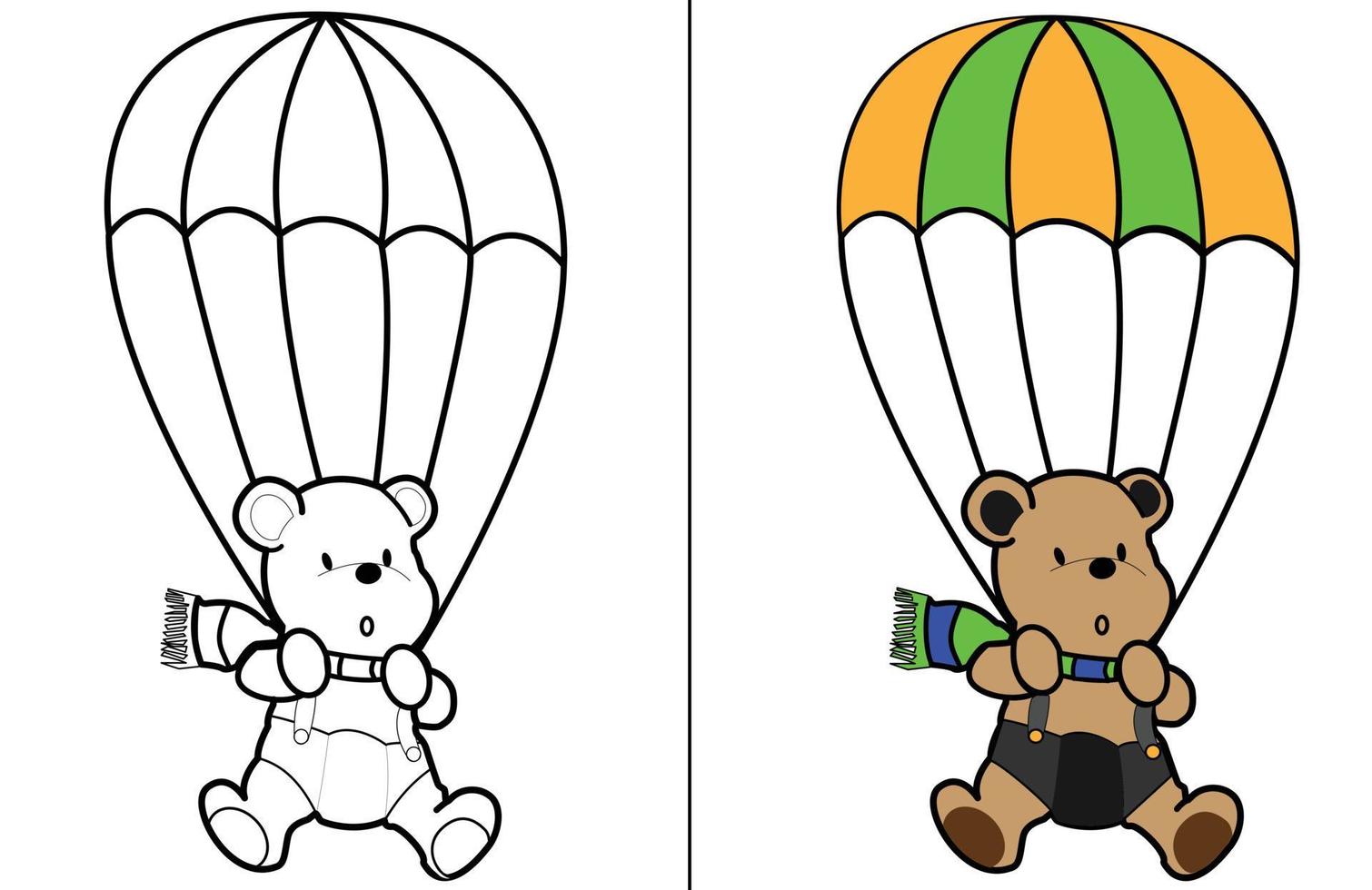 página para colorir de esboço de urso bonito de pára-quedismo. animal, tema infantil vetor