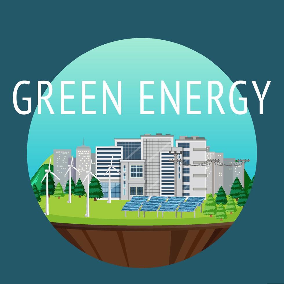 energia verde gerada por turbina eólica e painel solar vetor
