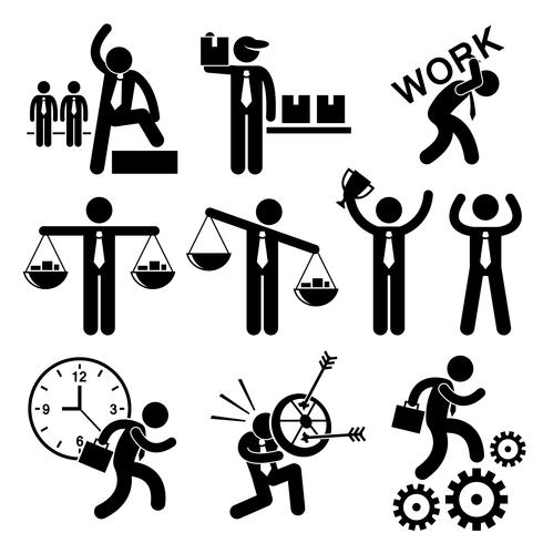 Executivos do homem de negócios Concept Stick Figure Pictogram Ícone Cliparts. vetor