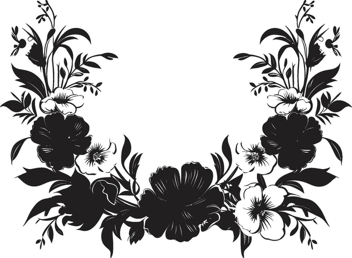 elegante ébano floral abraço vetor ícone chique noir floresceu quadro, Armação Preto fronteira Projeto