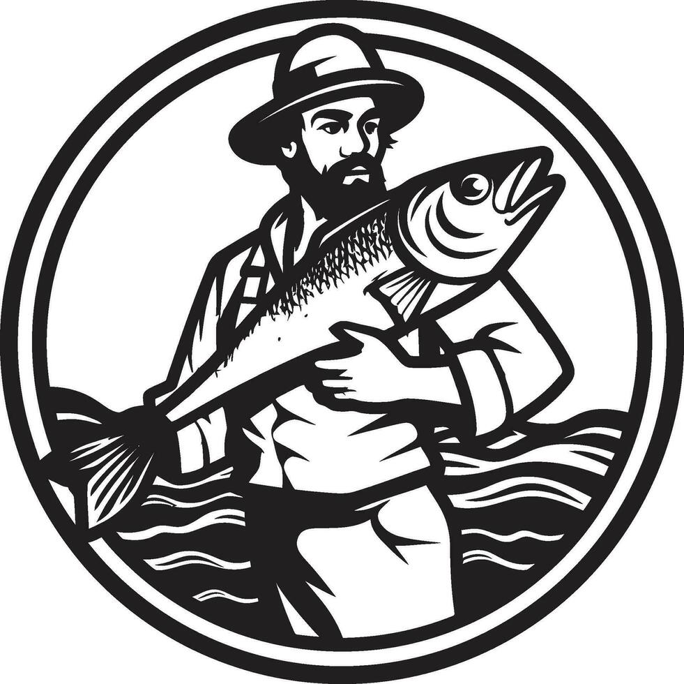 pescador logotipo com moderno fundo uma símbolo do progresso e inovação pescador logotipo com caligráfico Fonte uma símbolo do luxo e sofisticação vetor