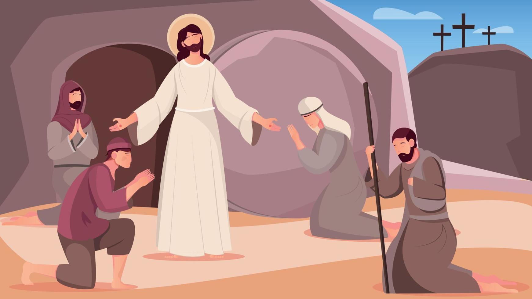 ilustração plana da ressurreição de jesus vetor