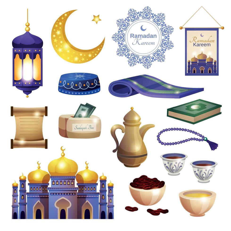 conjunto de ícones muçulmanos do ramadã vetor