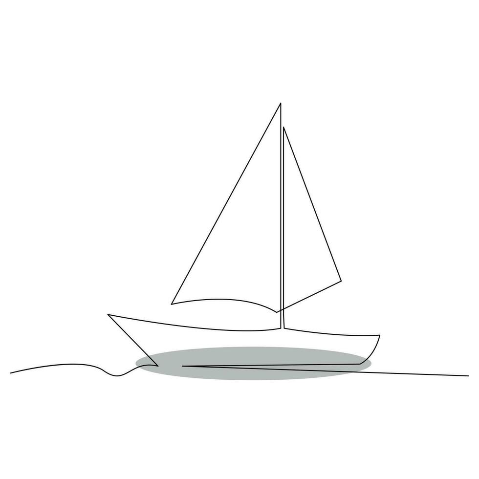 mar barco a vela contínuo 1 linha vetor arte desenhando e ilustração