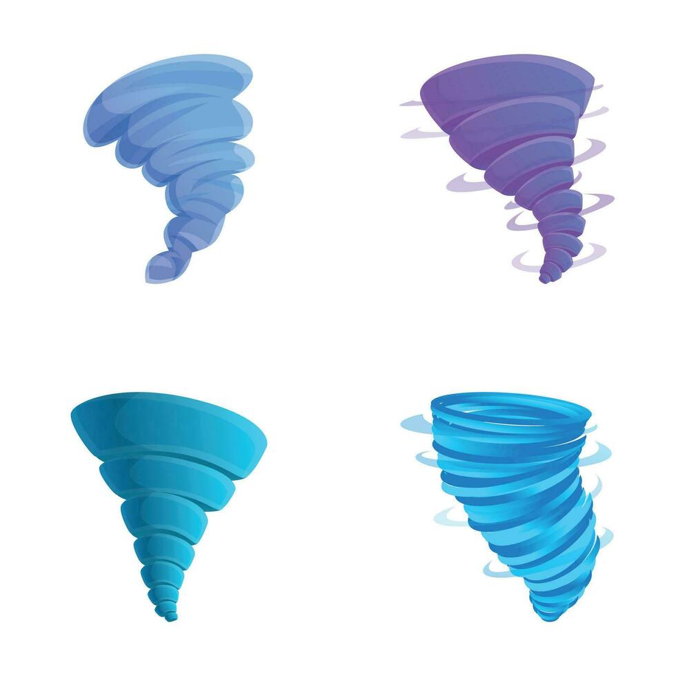 torção tornado ícones conjunto desenho animado vetor. natural desastre furacão ou tempestade vetor
