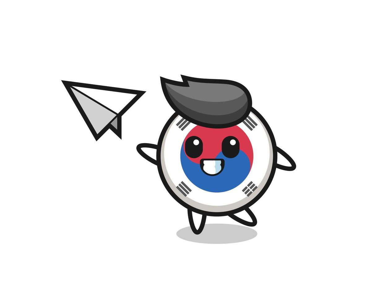personagem de desenho animado da bandeira da Coreia do Sul jogando avião de papel vetor