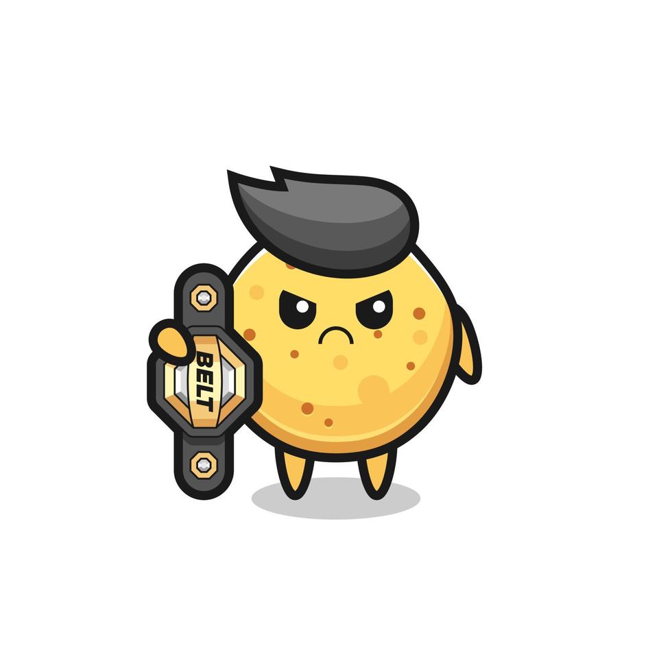 personagem mascote da batata frita como lutador de mma com o cinturão de campeão vetor