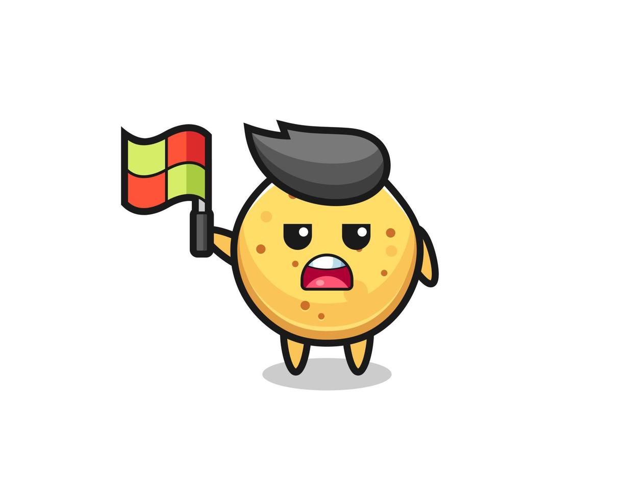 personagem de batata frita como juiz de linha levantando a bandeira vetor