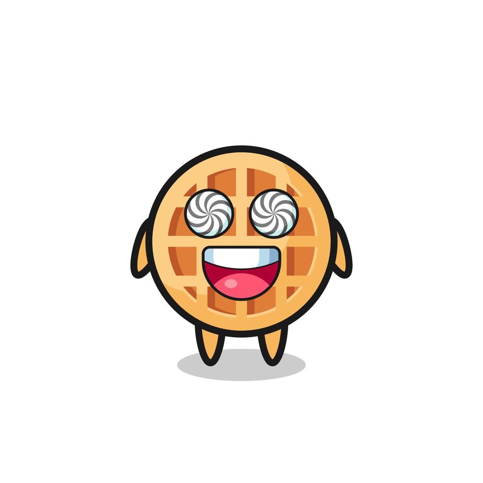 personagem de waffle de círculo fofo com olhos hipnotizados vetor