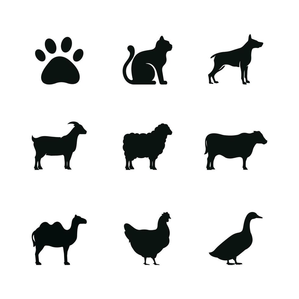 animais ícone conjunto isolado em branco fundo vetor