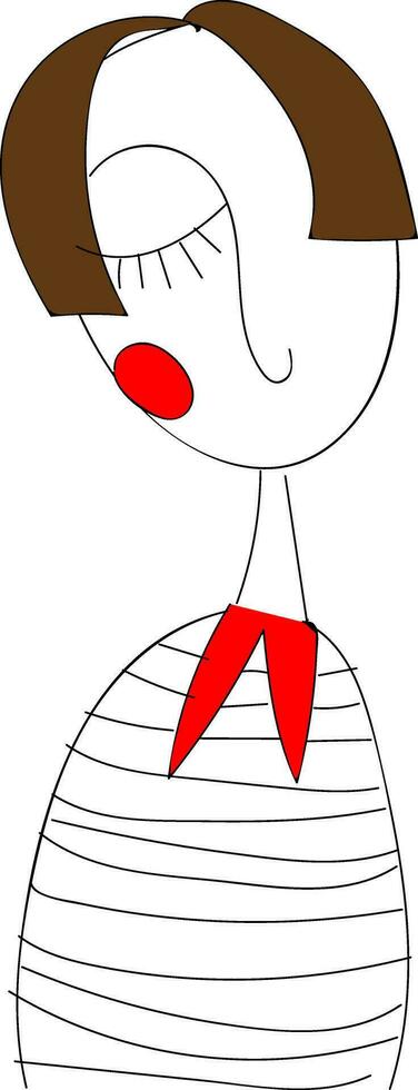linha arte do uma cabelo curto menina dentro uma de cor branca camiseta vetor ou cor ilustração