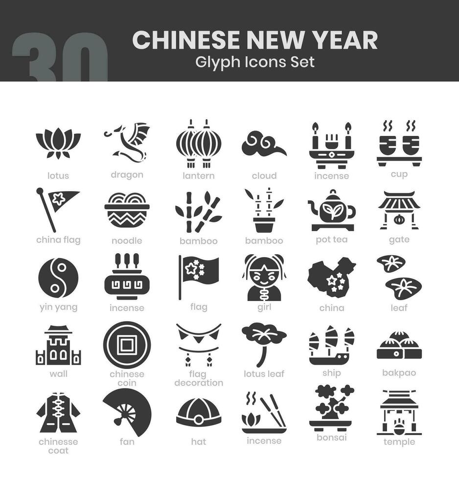 chinês Novo ano ícones pacote. glifo ícone estilo. vetor ilustração