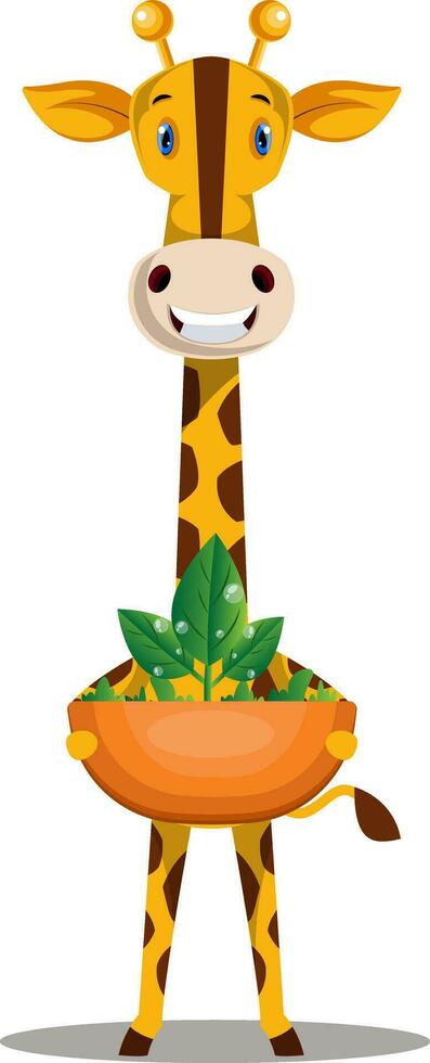 girafa com planta, ilustração, vetor em fundo branco.