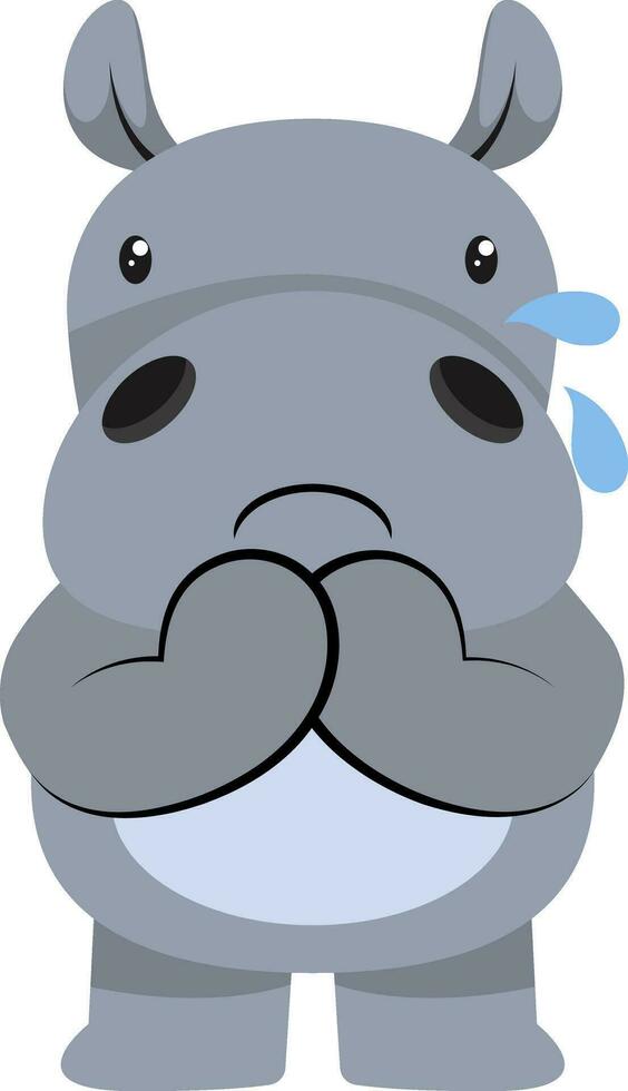 hipopótamo chorando, ilustração, vetor em fundo branco.