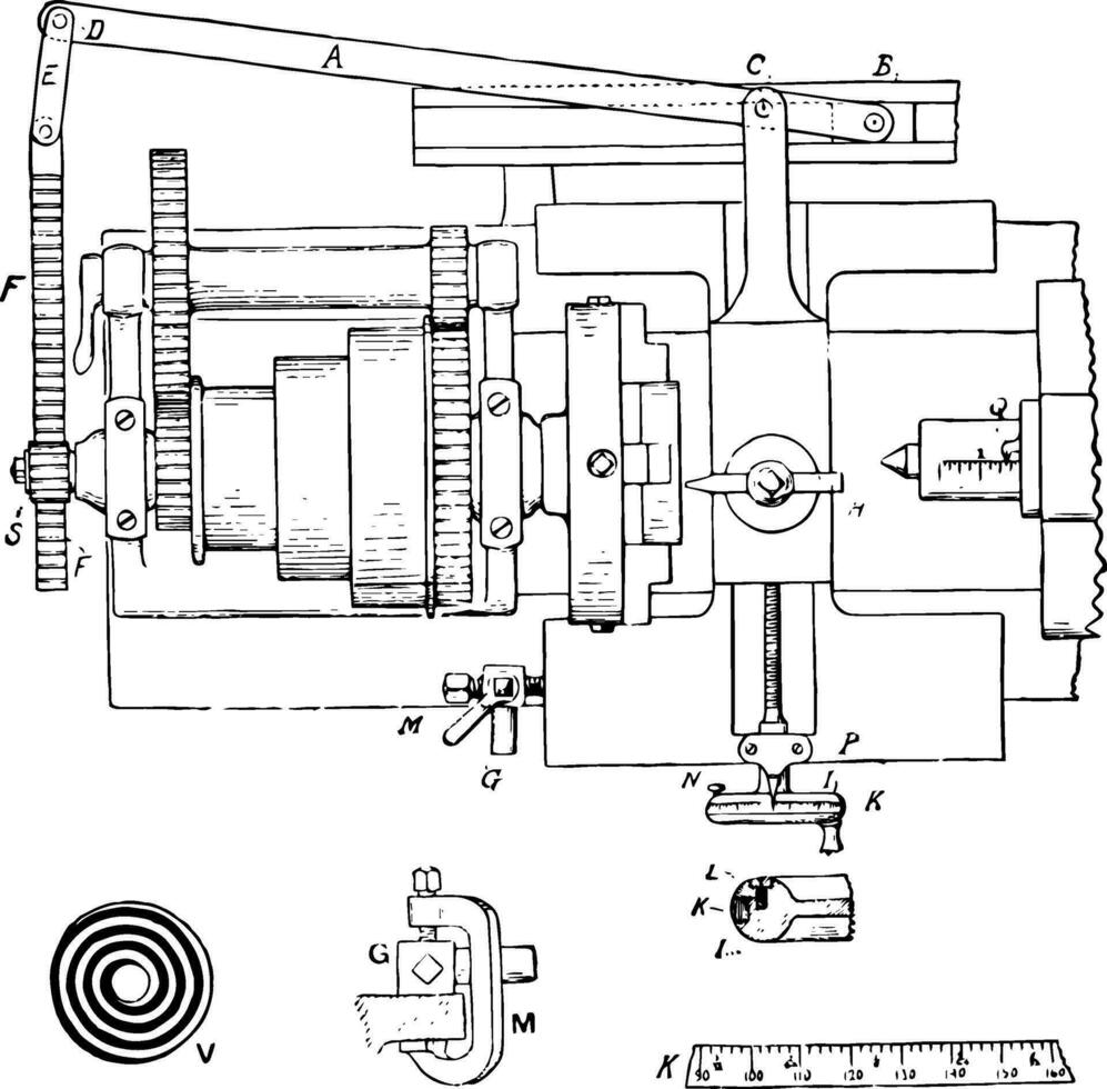 girando voluta ou plano espiral máquina, vintage ilustração. vetor