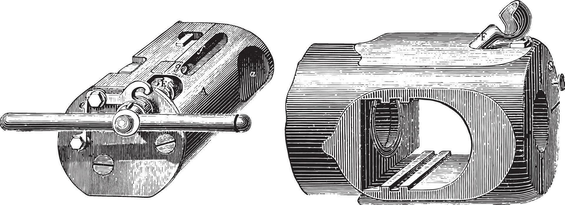 culatra mecanismo helicoidal-prismático cunha krupp sistema, vintage gravação. vetor