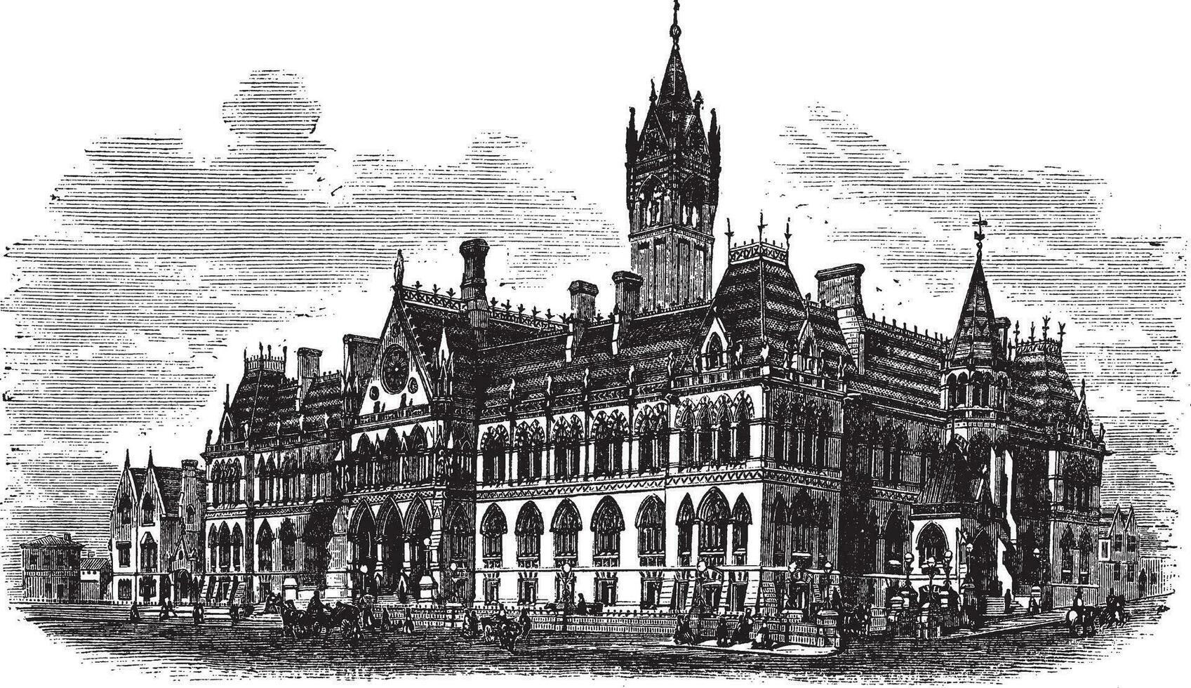 Manchester avaliar tribunais dentro estranhos Manchester Inglaterra vintage gravação vetor