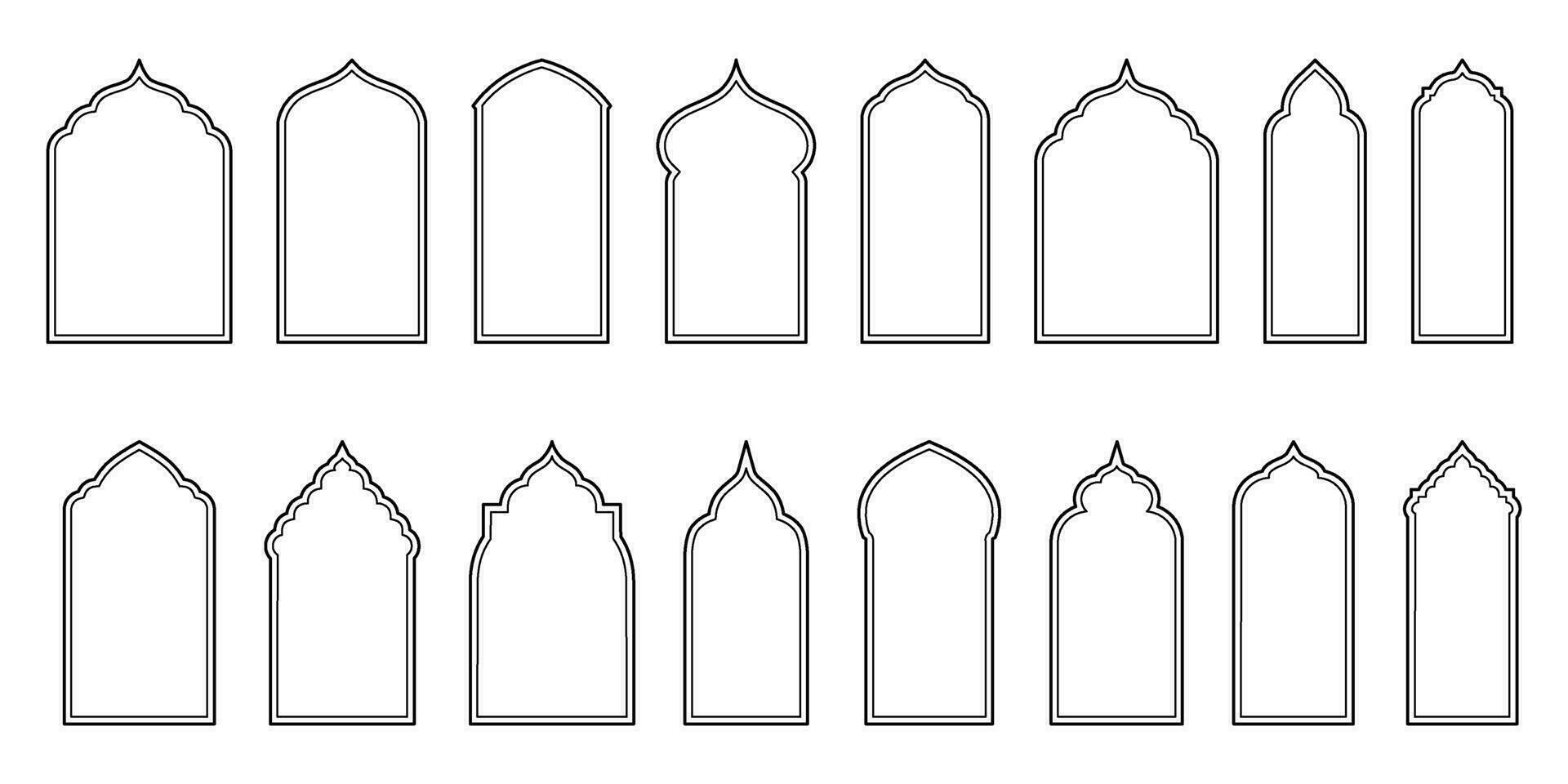 islâmico estilo portas esboço quadros Projeto modelo. uma coleção do linha oriental janelas e arcos vetor