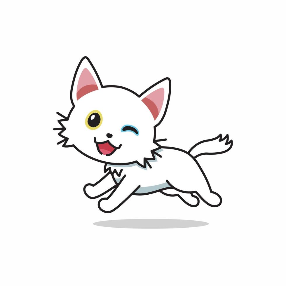 Vector cartoon personagem bonito gato branco correndo