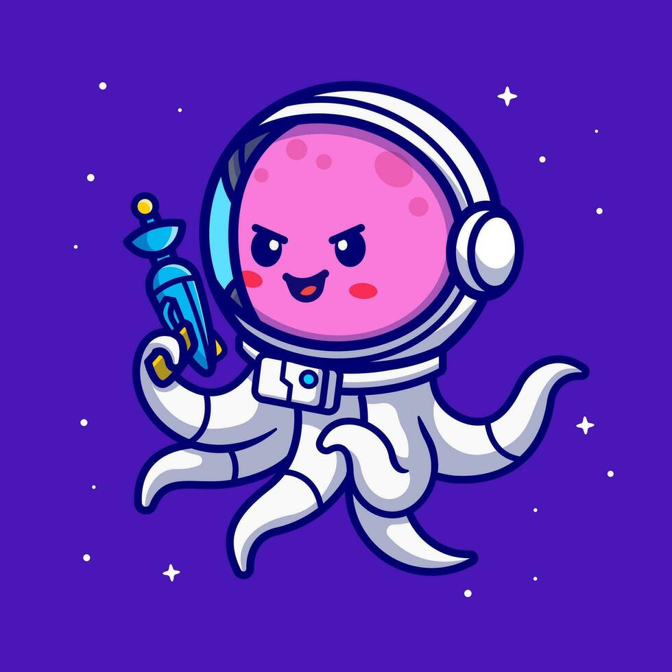 fofa polvo astronauta segurando arma desenho animado vetor ícone ilustração. animal tecnologia ícone conceito isolado Prêmio vetor. plano desenho animado estilo