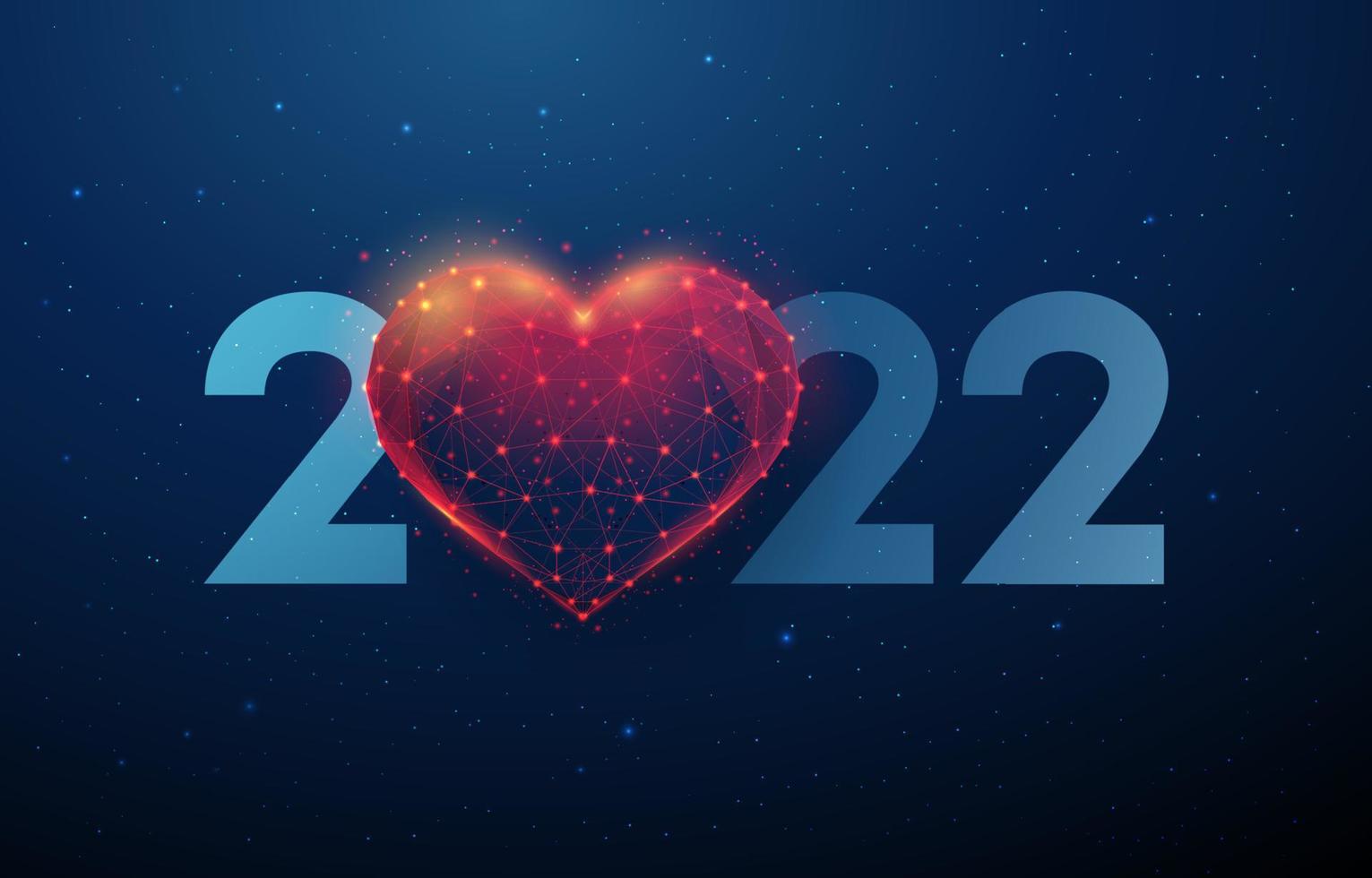 cartão abstrato feliz ano novo de 2022 com formato de coração vetor