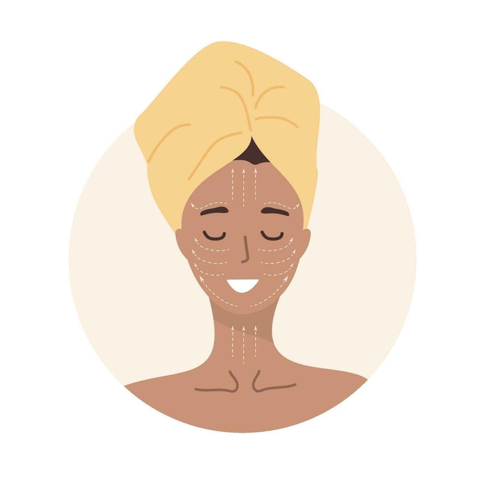 facial massagem. mulher retrato com linfático massagem esquema. manhã rotina. pele Cuidado conceito. vetor ilustração dentro plano desenho animado estilo