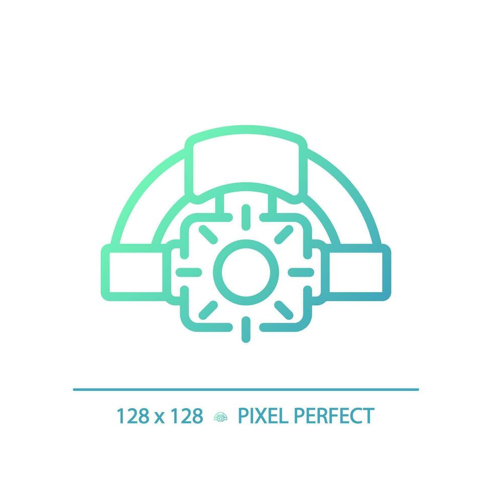 2d pixel perfeito gradiente lanterna de cabeça ícone, isolado vetor, verde caminhada engrenagem fino linha ilustração. vetor