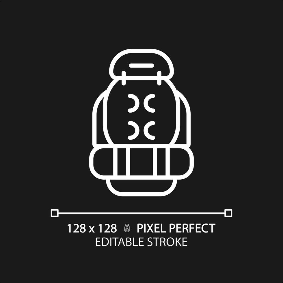 2d pixel perfeito branco mochila ícone, isolado vetor, editável caminhada engrenagem fino linha ilustração. vetor