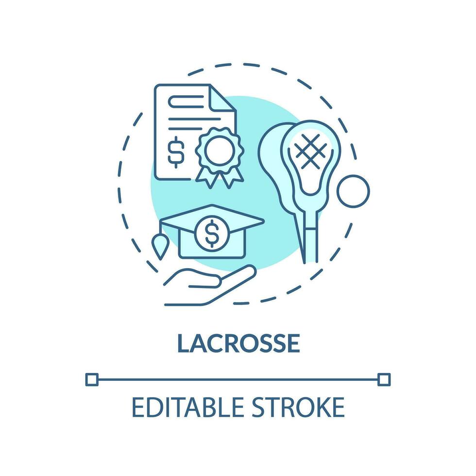 2d editável lacrosse azul fino linha ícone conceito, isolado vetor, ilustração representando Atlético bolsa de estudos. vetor