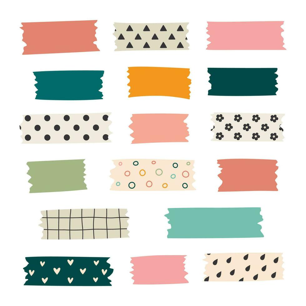 conjunto do colorida estampado washi fita tiras. vetor ilustração do uma fofa decorativo uísque fita