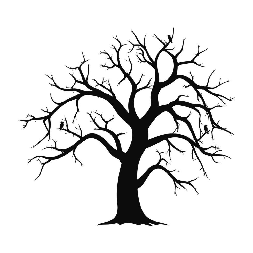 assustador morto árvore Preto silhueta isolado em uma branco fundo vetor