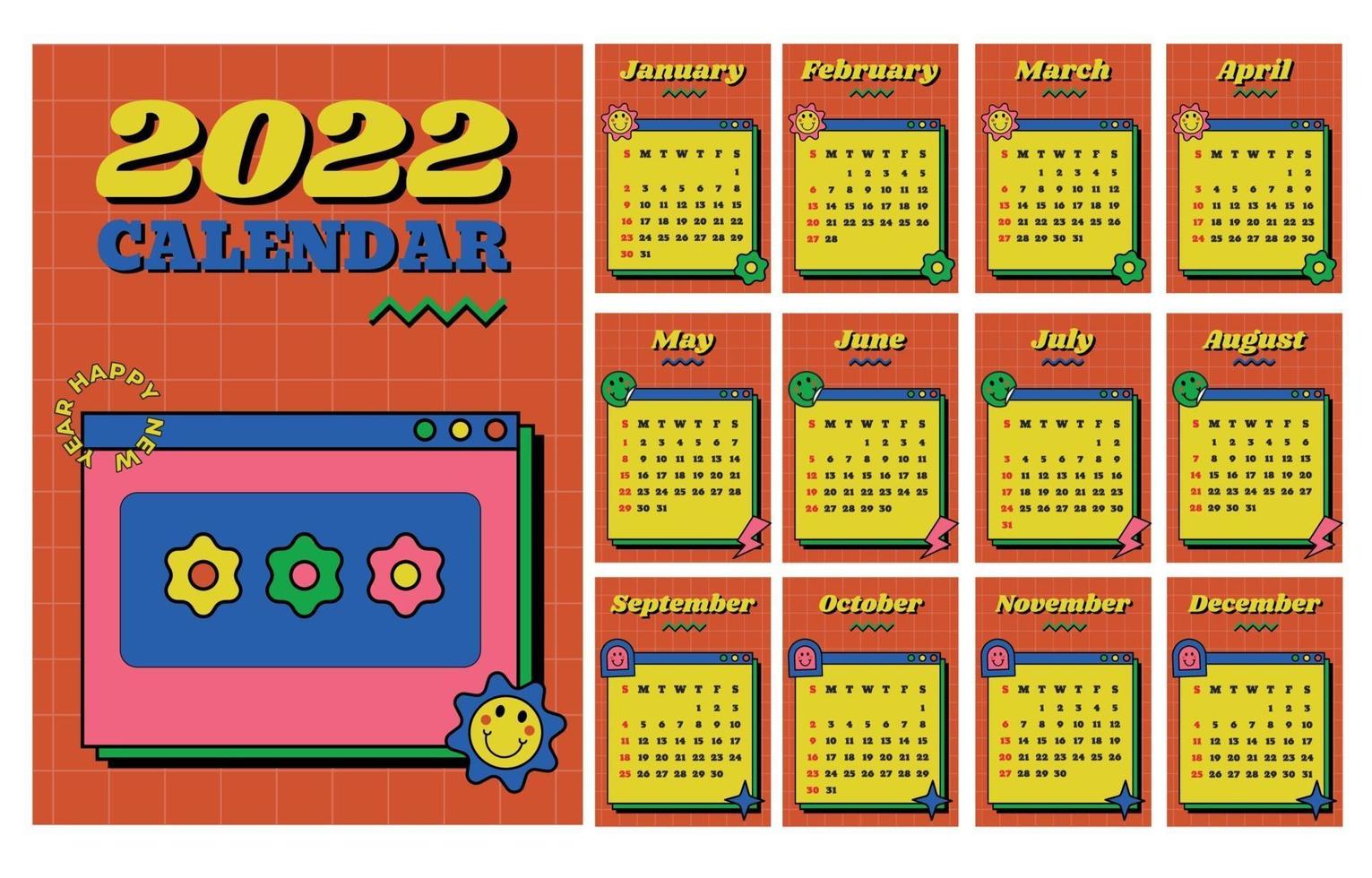 modelo de calendário divertido 2022 vetor