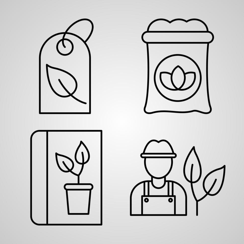 conjunto de ícones de design plano de linha fina de estufa vetor