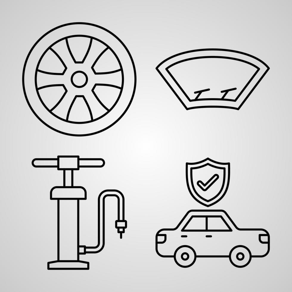 conjunto de ícones de design plano de linha fina de serviço de carro vetor