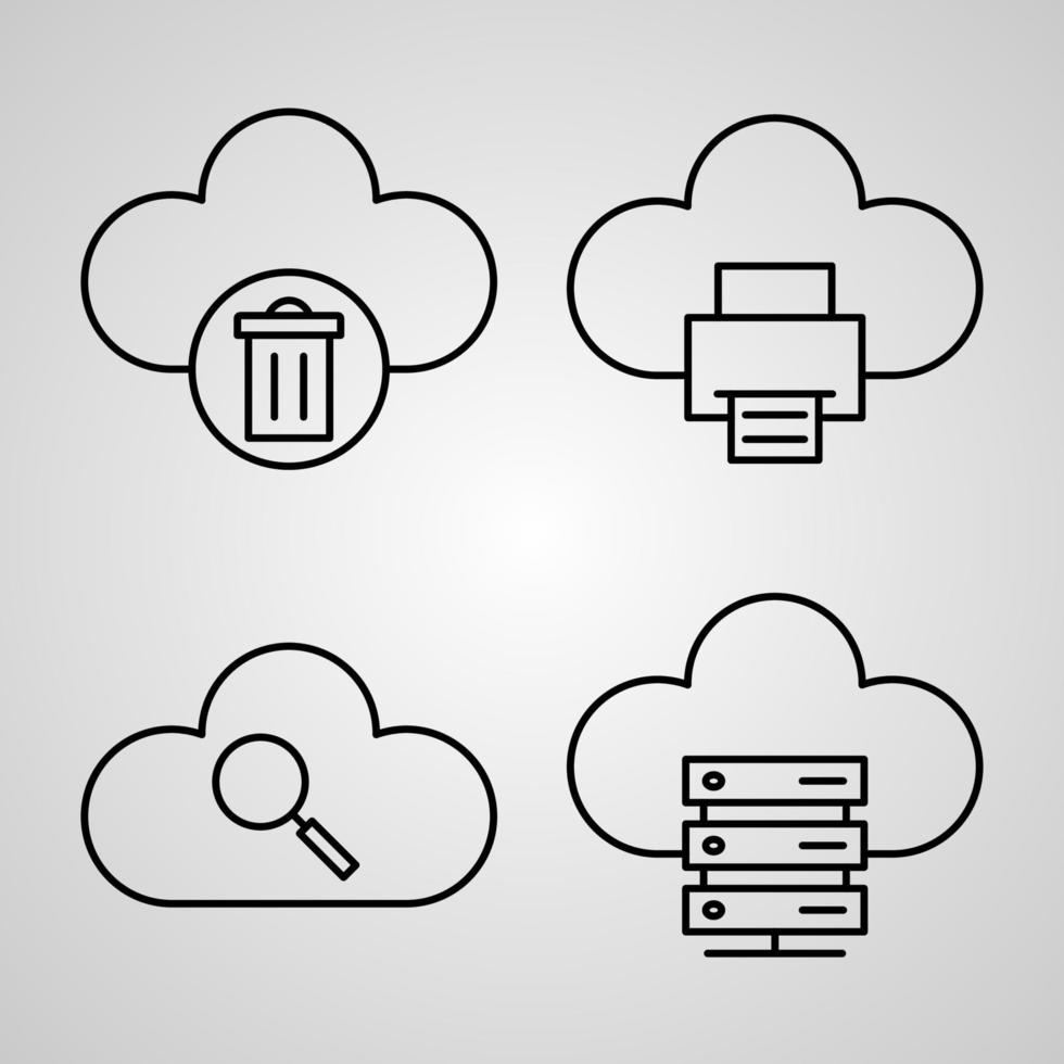 conjunto simples de ícones de linha de vetor de computação em nuvem