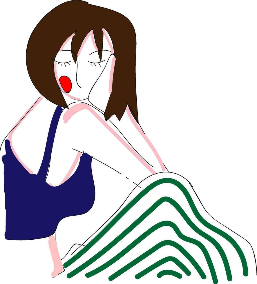 abstrato retrato do uma menina dentro branco e verde listra calça e azul topo vetor ilustração em branco fundo