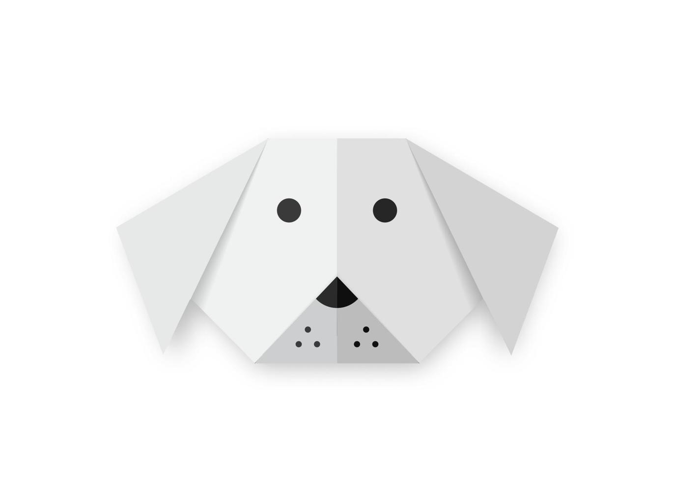 forma animal de cão de papel dobrado de origami, design de arte de corte de papel branco para crianças, vetor isolado no fundo branco