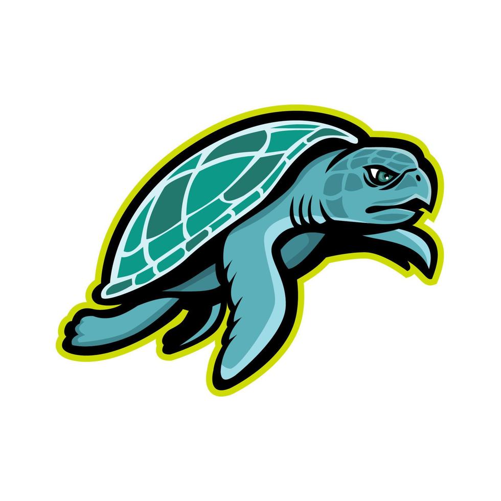 Ridley Sea Turtle Side Mascote Retro Isolado vetor