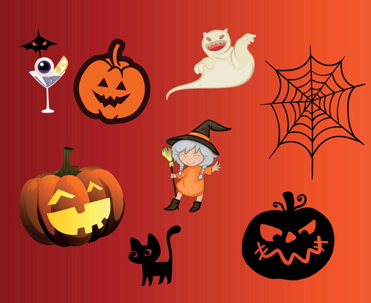 resumo 31 de outubro objetos de halloween, gato, aranha, fantasma, feriado, projeto, festa, abóbora, laranja, assustador, escuridão vetor